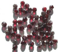 50 6mm Triangle Faceted Red, Silver Tipped with Coated Ends